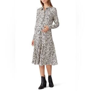 Isabella Oliver Georgia Black and White Tie Front Midi Dress Stone Dash Print